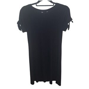 Laura Conrad Women's Size Medium Black Ribbed Band‎ Concert Shirt Dress Knot